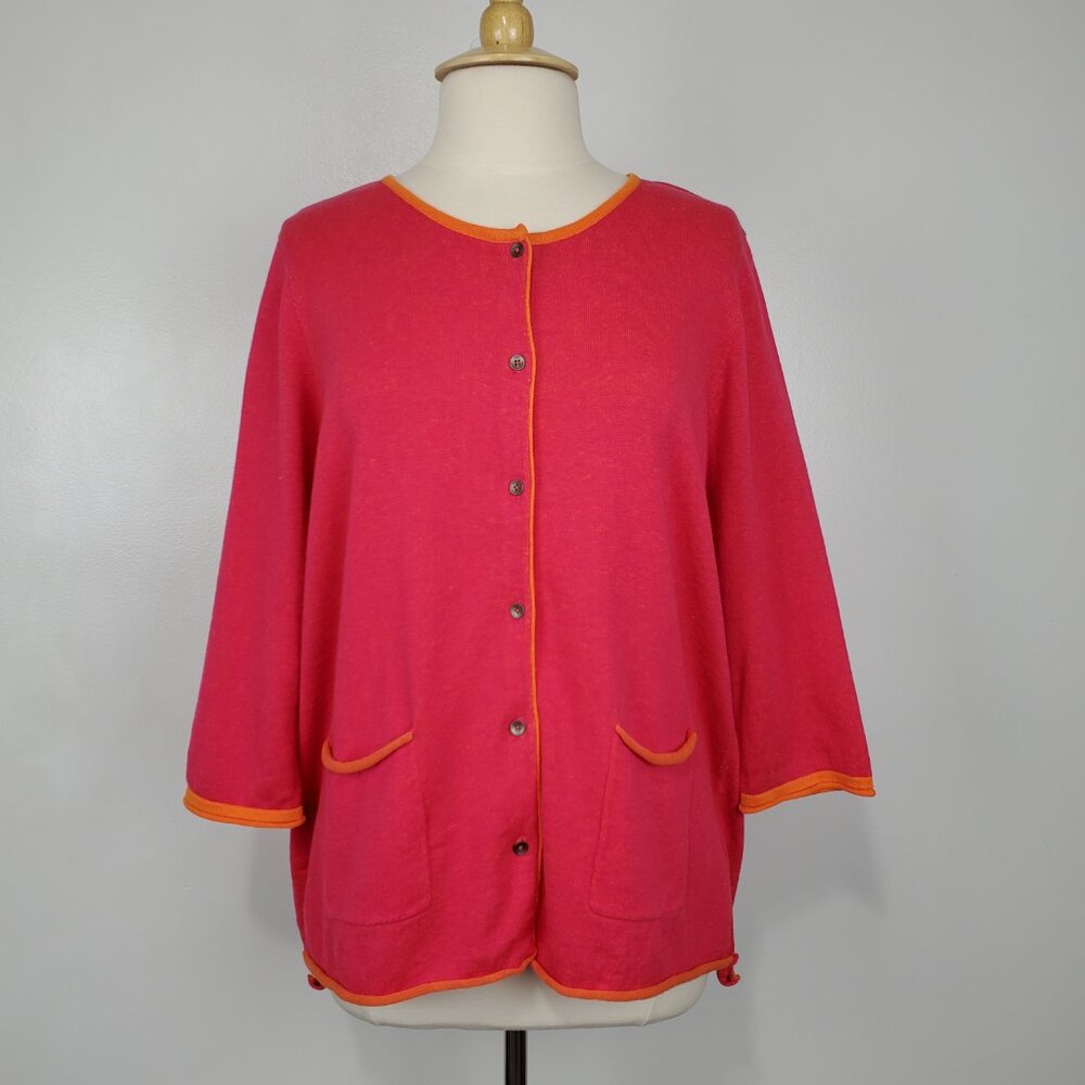 FOIL Dopamine Pink Orange Button Front Tight Knit Cardigan Sweater Size L